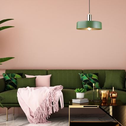 Hanglamp aan een koord HAKI 1xE27/60W/230V groen/zwart/glanzend chroom