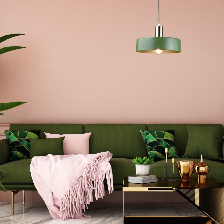 Hanglamp aan een koord HAKI 1xE27/60W/230V groen/zwart/glanzend chroom