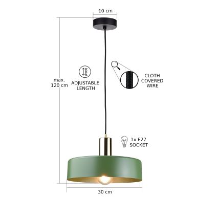 Hanglamp aan een koord HAKI 1xE27/60W/230V groen/zwart/glanzend chroom