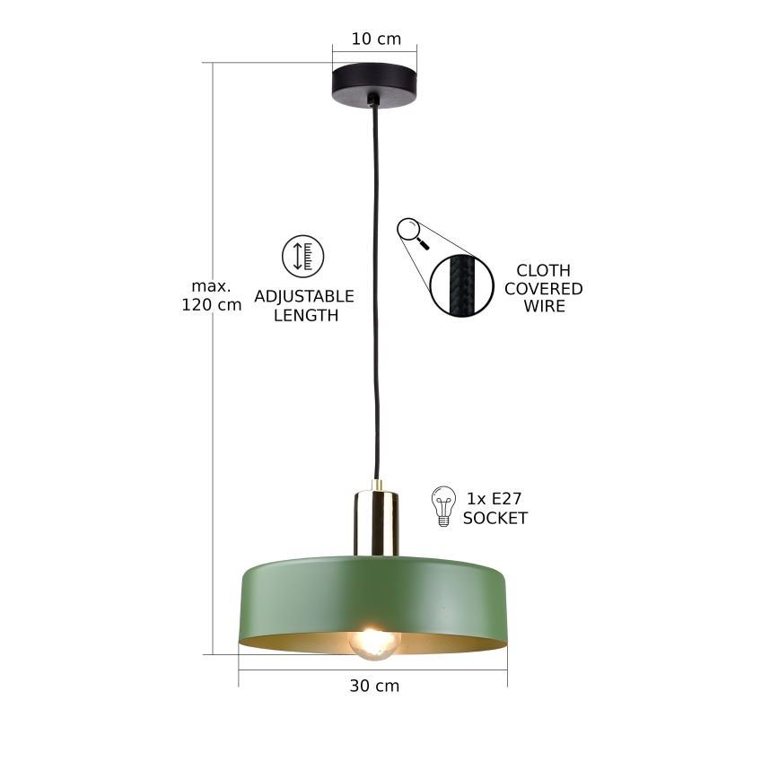 Hanglamp aan een koord HAKI 1xE27/60W/230V groen/zwart/glanzend chroom