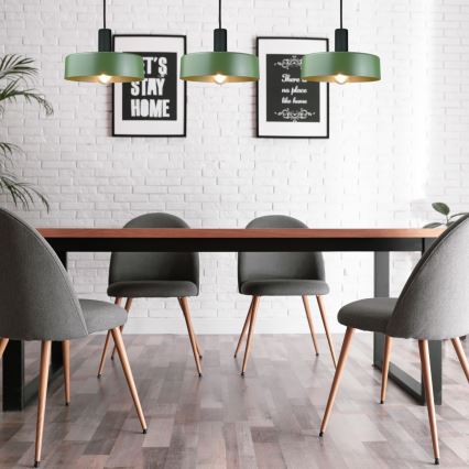 Hanglamp aan een koord HAKI 3xE27/60W/230V groen/zwart