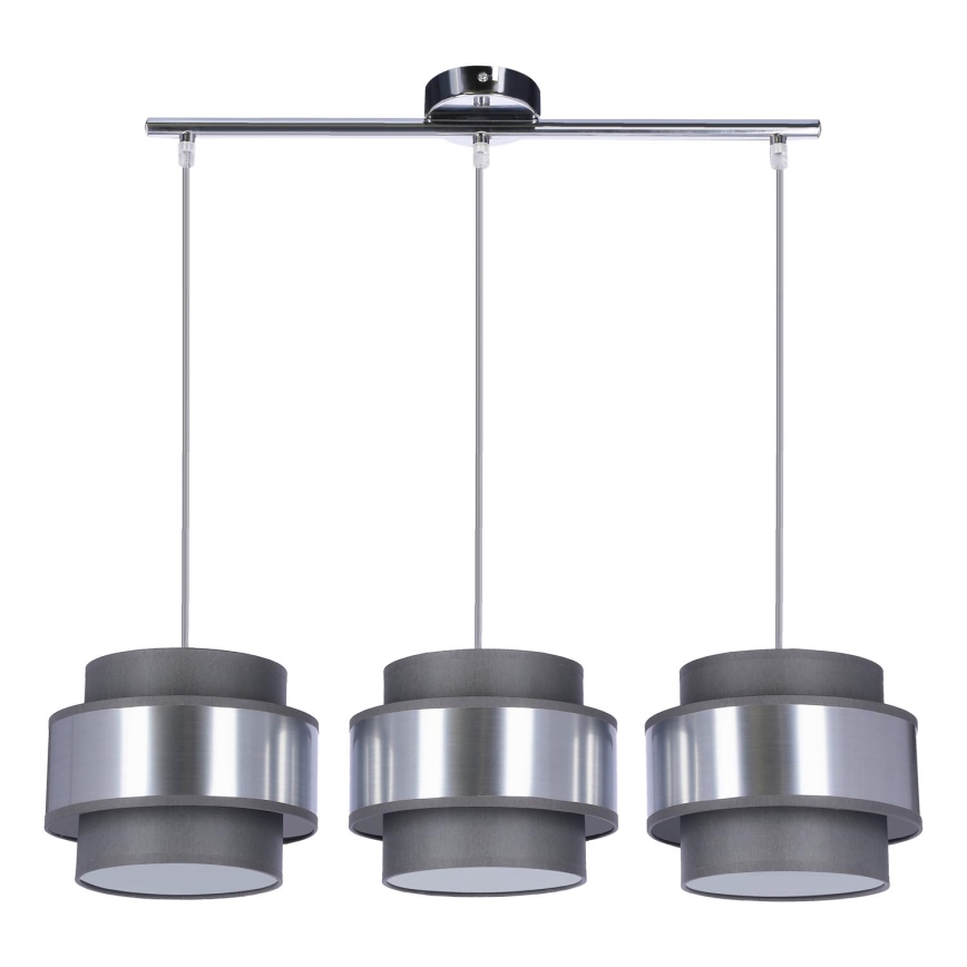 Hanglamp aan een koord HARE 3xE27/60W/230V grijs/mat chroom