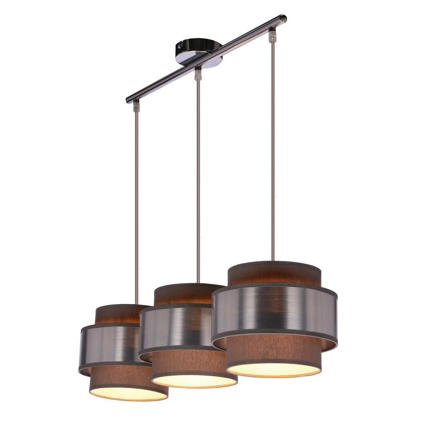 Hanglamp aan een koord HARE 3xE27/60W/230V grijs/mat chroom