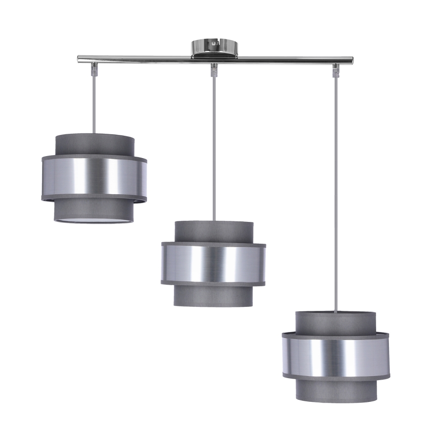 Hanglamp aan een koord HARE 3xE27/60W/230V grijs/mat chroom