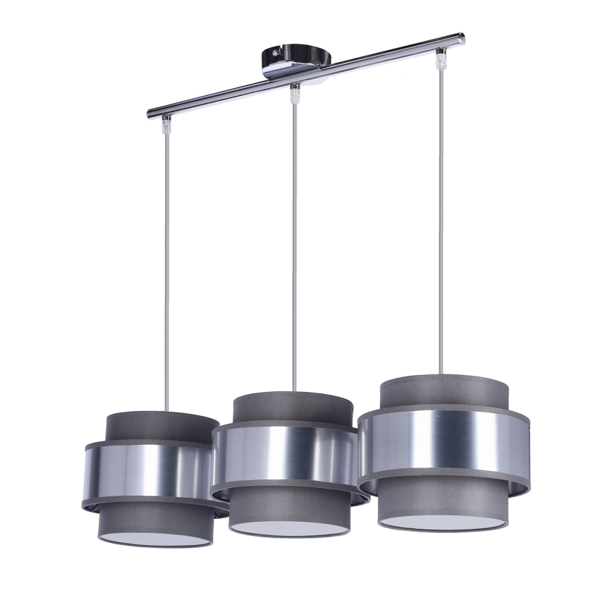 Hanglamp aan een koord HARE 3xE27/60W/230V grijs/mat chroom