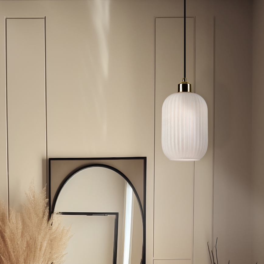 Hanglamp aan een koord HARMA 1xE27/15W/230V diameter 14 cm wit/goud