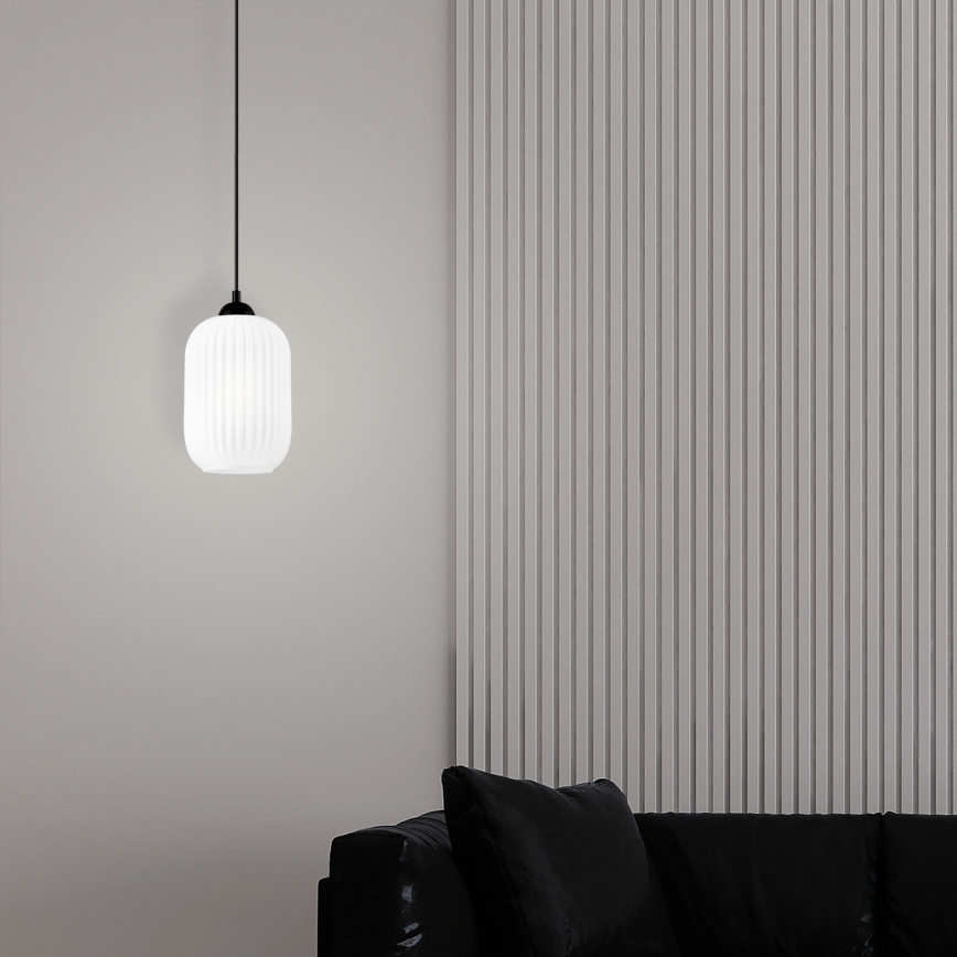 Hanglamp aan een koord HARMA 1xE27/15W/230V diameter 14 cm wit/zwart