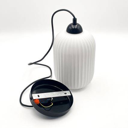 Hanglamp aan een koord HARMA 1xE27/15W/230V diameter 14 cm wit/zwart