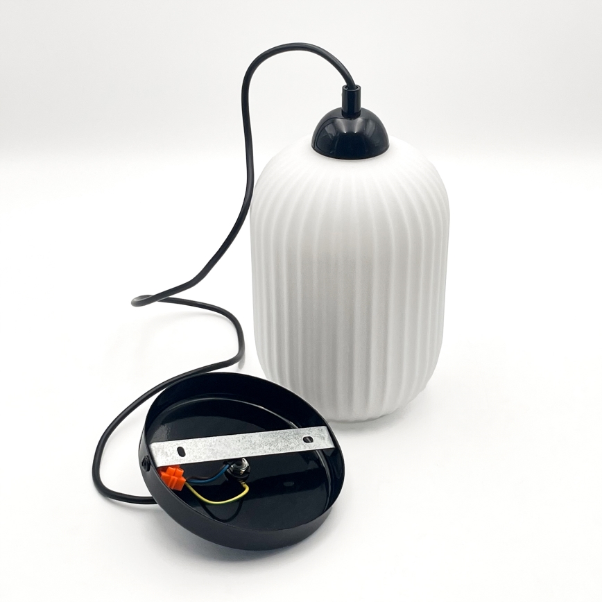 Hanglamp aan een koord HARMA 1xE27/15W/230V diameter 14 cm wit/zwart