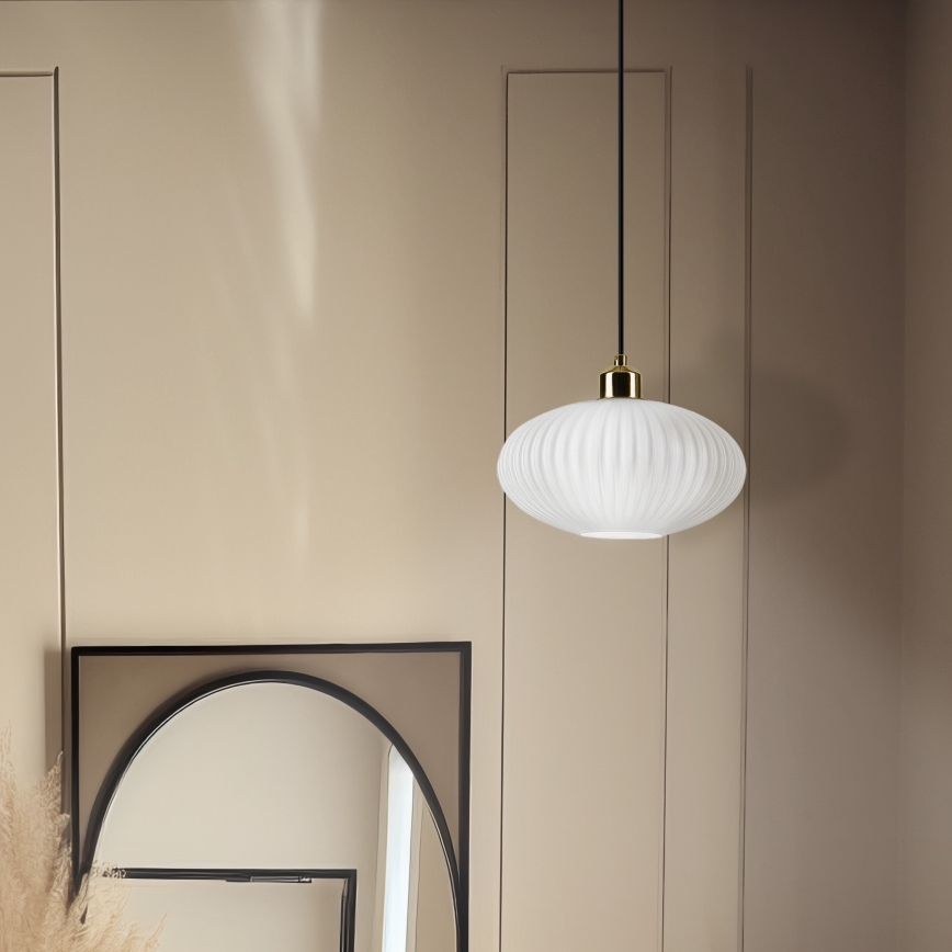 Hanglamp aan een koord HARMA 1xE27/15W/230V diameter 25 cm wit/goud