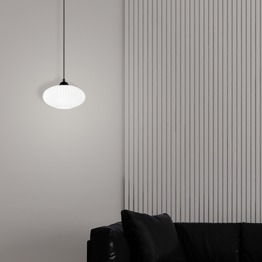 Hanglamp aan een koord HARMA 1xE27/15W/230V diameter 25 cm wit/zwart