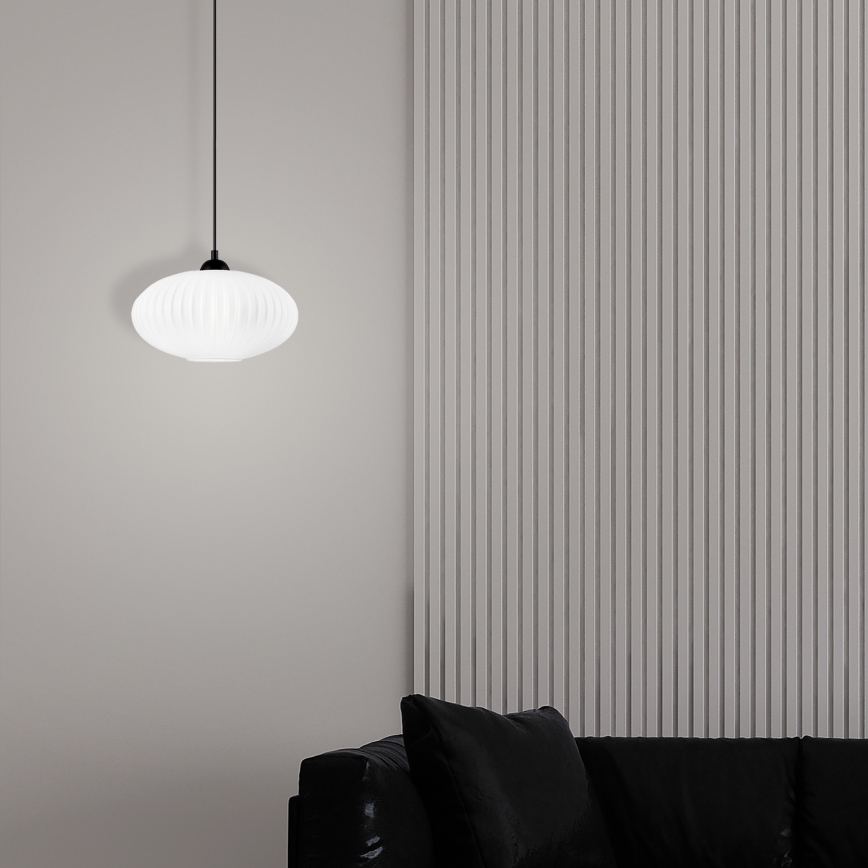 Hanglamp aan een koord HARMA 1xE27/15W/230V diameter 30 cm wit/zwart