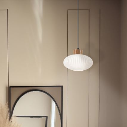 Hanglamp aan een koord HARMONY 1xE27/15W/230V diameter 25 cm wit/eiken