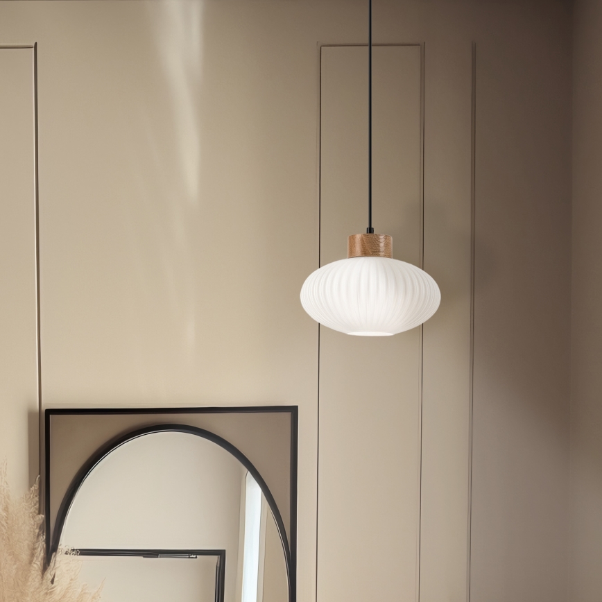 Hanglamp aan een koord HARMONY 1xE27/15W/230V diameter 25 cm wit/eiken