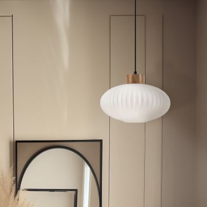 Hanglamp aan een koord HARMONY 1xE27/15W/230V diameter 30 cm wit/eiken