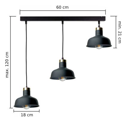 Hanglamp aan een koord HEBE 3xE27/60W/230V zwart