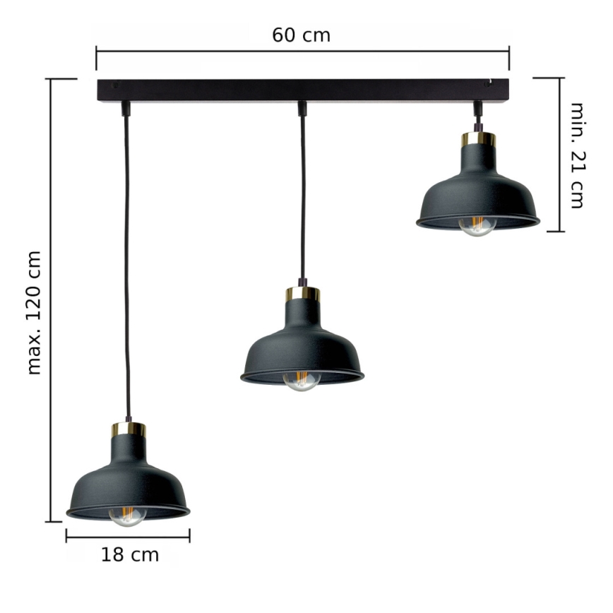 Hanglamp aan een koord HEBE 3xE27/60W/230V zwart
