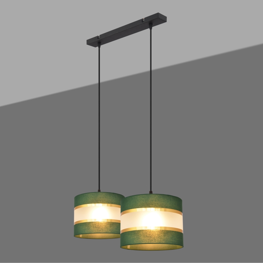 Hanglamp aan een koord HELEN 2xE27/15W/230V groen/goud
