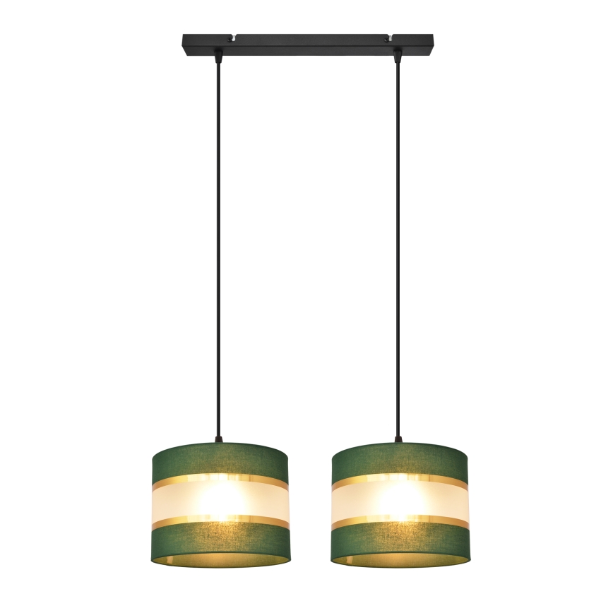 Hanglamp aan een koord HELEN 2xE27/15W/230V groen/goud
