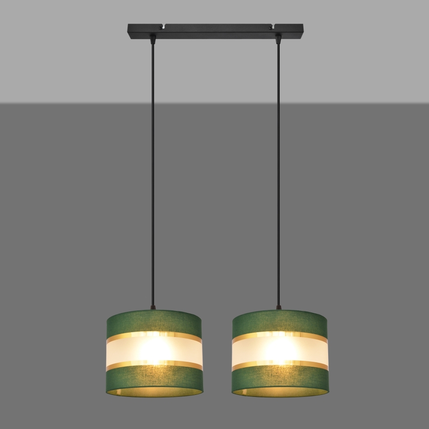 Hanglamp aan een koord HELEN 2xE27/15W/230V groen/goud