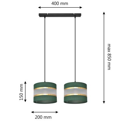 Hanglamp aan een koord HELEN 2xE27/15W/230V groen/goud