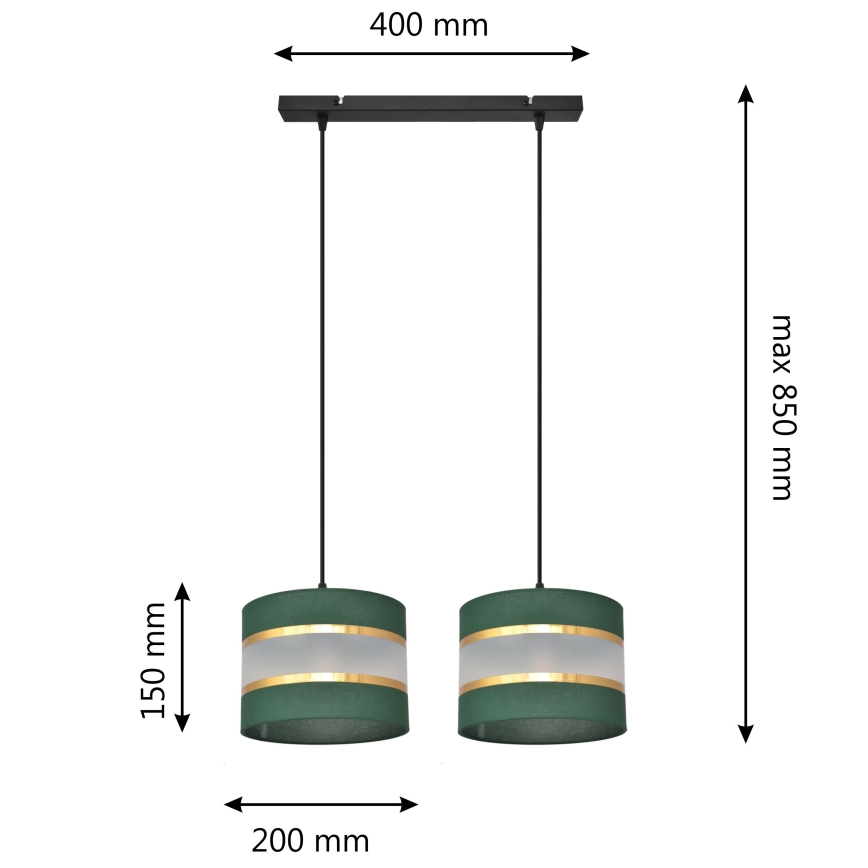 Hanglamp aan een koord HELEN 2xE27/15W/230V groen/goud