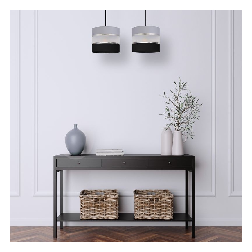 Hanglamp aan een koord HELEN 2xE27/15W/230V zwart/grijs/zilver