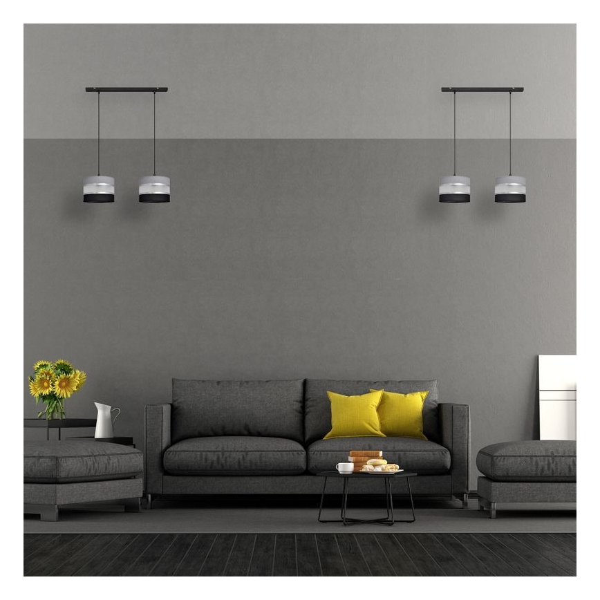 Hanglamp aan een koord HELEN 2xE27/15W/230V zwart/grijs/zilver