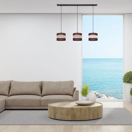 Hanglamp aan een koord HELEN 3xE27/15W/230V bruin/zwart/gouden