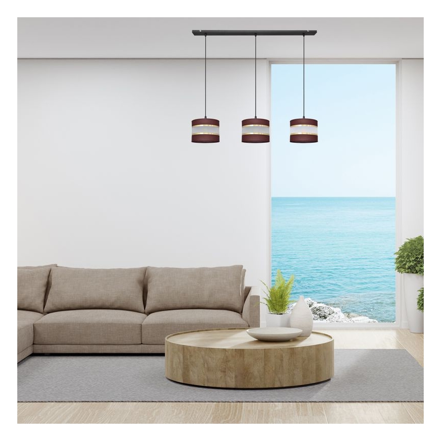 Hanglamp aan een koord HELEN 3xE27/15W/230V bruin/zwart/gouden
