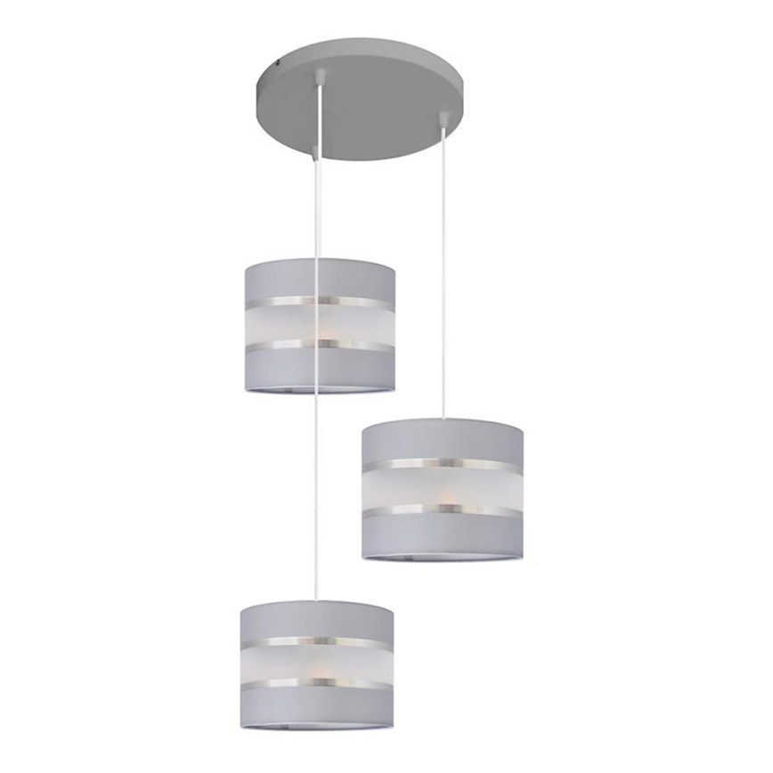 Hanglamp aan een koord HELEN 3xE27/15W/230V grijs/zilver