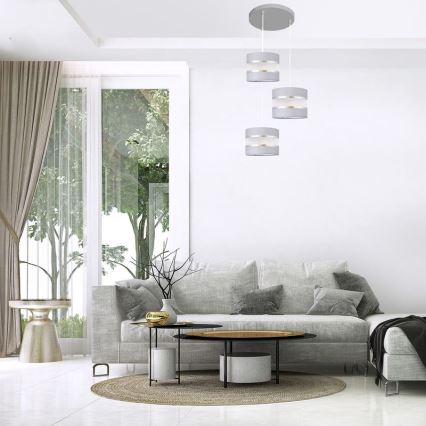 Hanglamp aan een koord HELEN 3xE27/15W/230V grijs/zilver