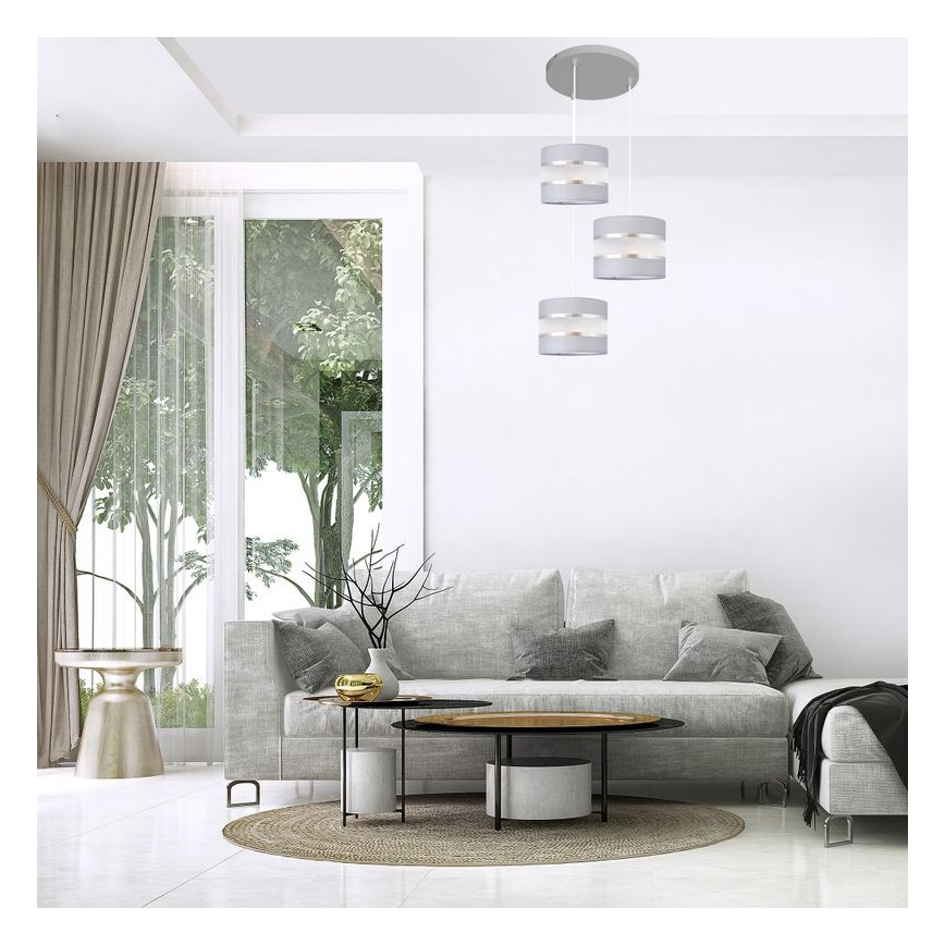 Hanglamp aan een koord HELEN 3xE27/15W/230V grijs/zilver