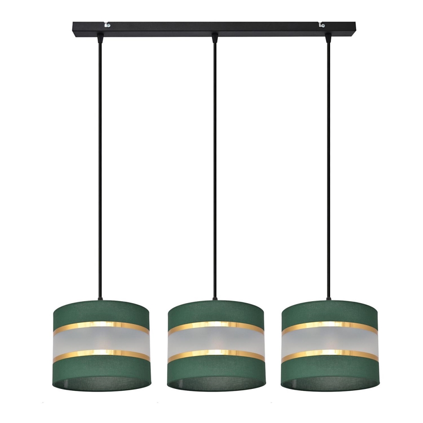 Hanglamp aan een koord HELEN 3xE27/15W/230V groen/goud