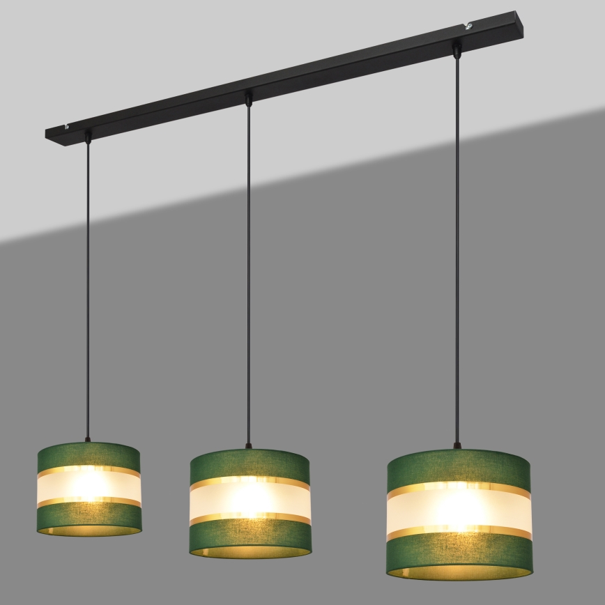 Hanglamp aan een koord HELEN 3xE27/15W/230V groen/goud