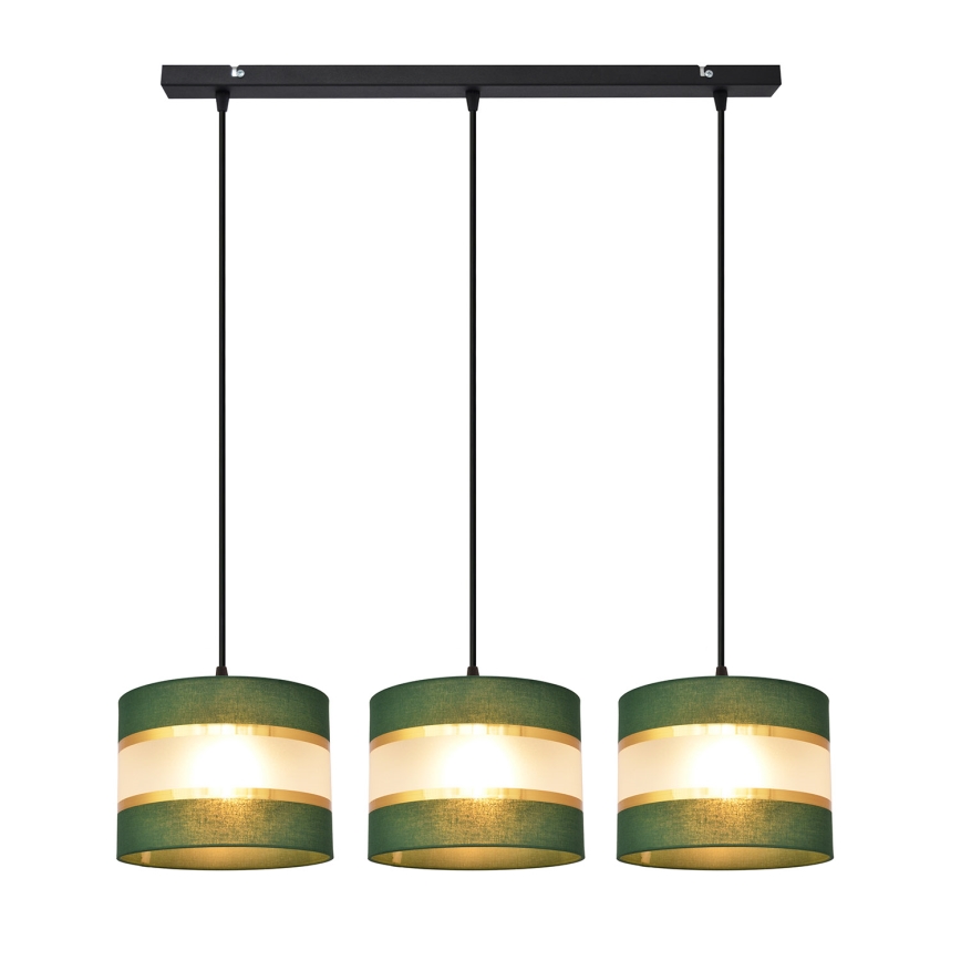 Hanglamp aan een koord HELEN 3xE27/15W/230V groen/goud