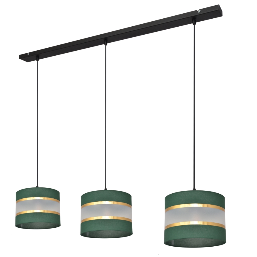 Hanglamp aan een koord HELEN 3xE27/15W/230V groen/goud