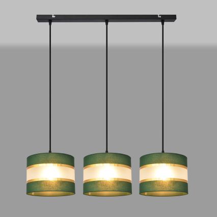 Hanglamp aan een koord HELEN 3xE27/15W/230V groen/goud