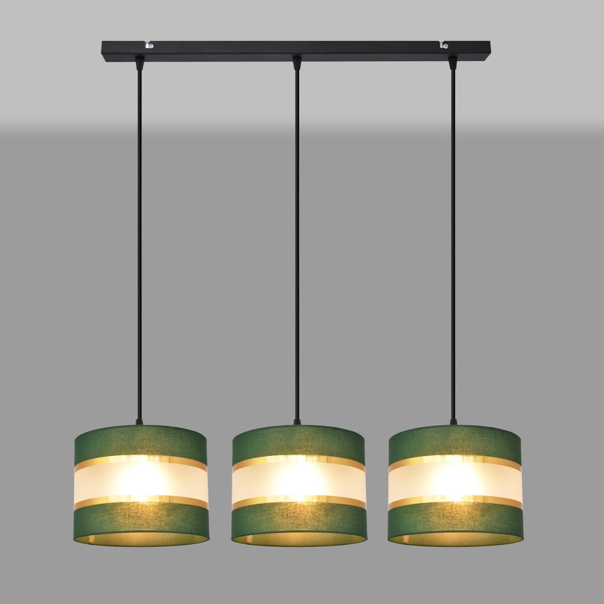 Hanglamp aan een koord HELEN 3xE27/15W/230V groen/goud