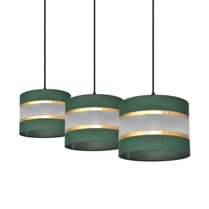 Hanglamp aan een koord HELEN 3xE27/15W/230V groen/goud