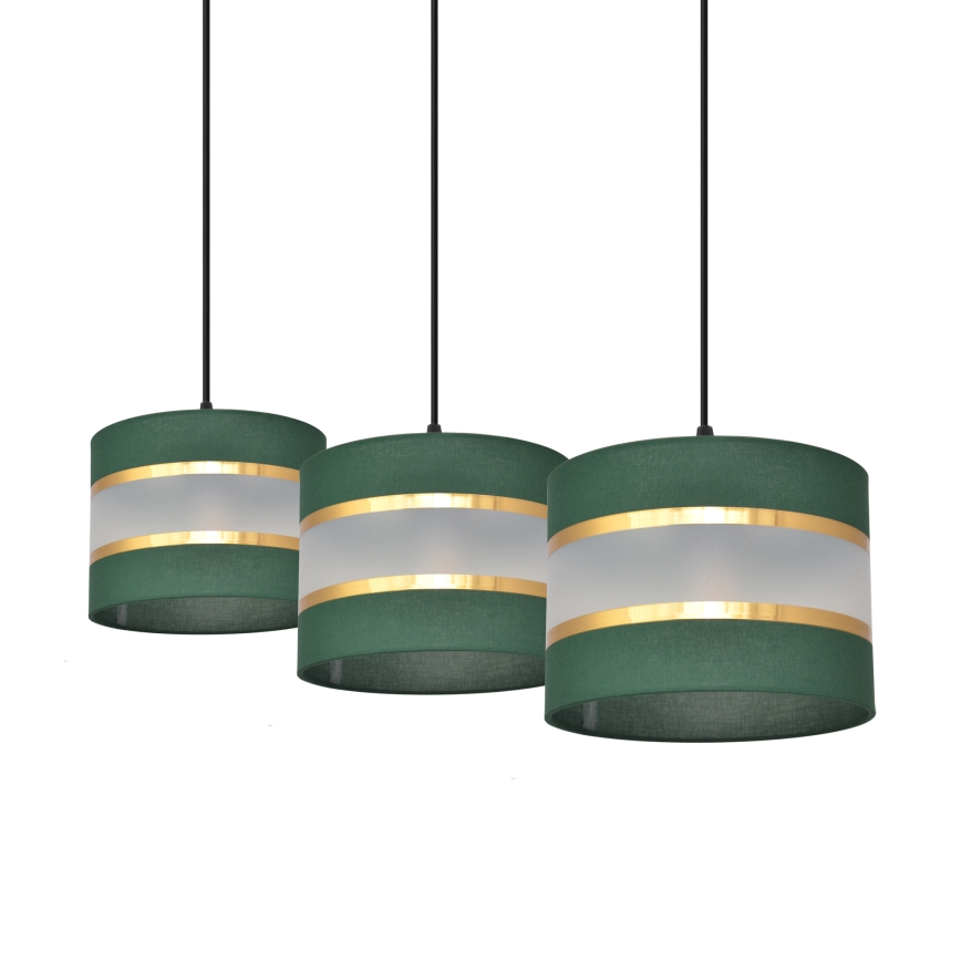 Hanglamp aan een koord HELEN 3xE27/15W/230V groen/goud