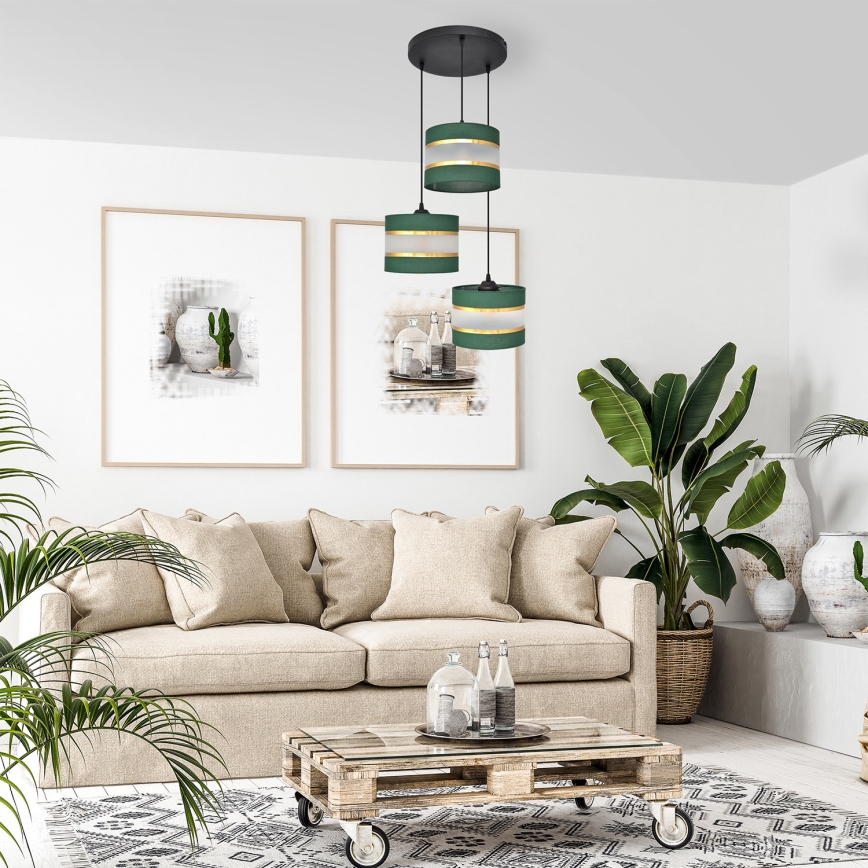 Hanglamp aan een koord HELEN 3xE27/15W/230V groen/goud