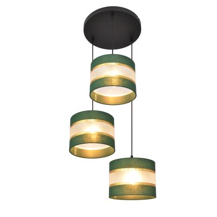 Hanglamp aan een koord HELEN 3xE27/15W/230V groen/goud