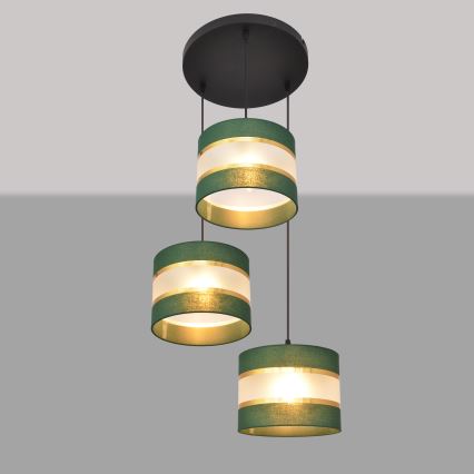 Hanglamp aan een koord HELEN 3xE27/15W/230V groen/goud