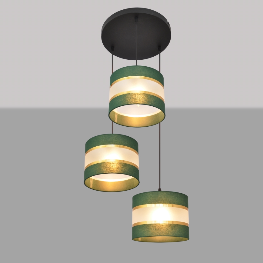 Hanglamp aan een koord HELEN 3xE27/15W/230V groen/goud
