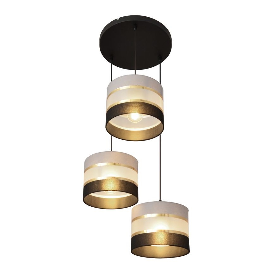 Hanglamp aan een koord HELEN 3xE27/15W/230V zwart/grijs/gouden
