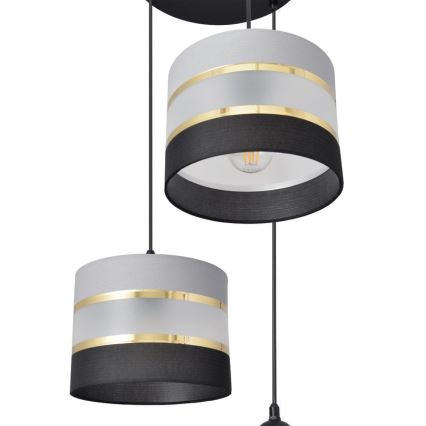 Hanglamp aan een koord HELEN 3xE27/15W/230V zwart/grijs/gouden