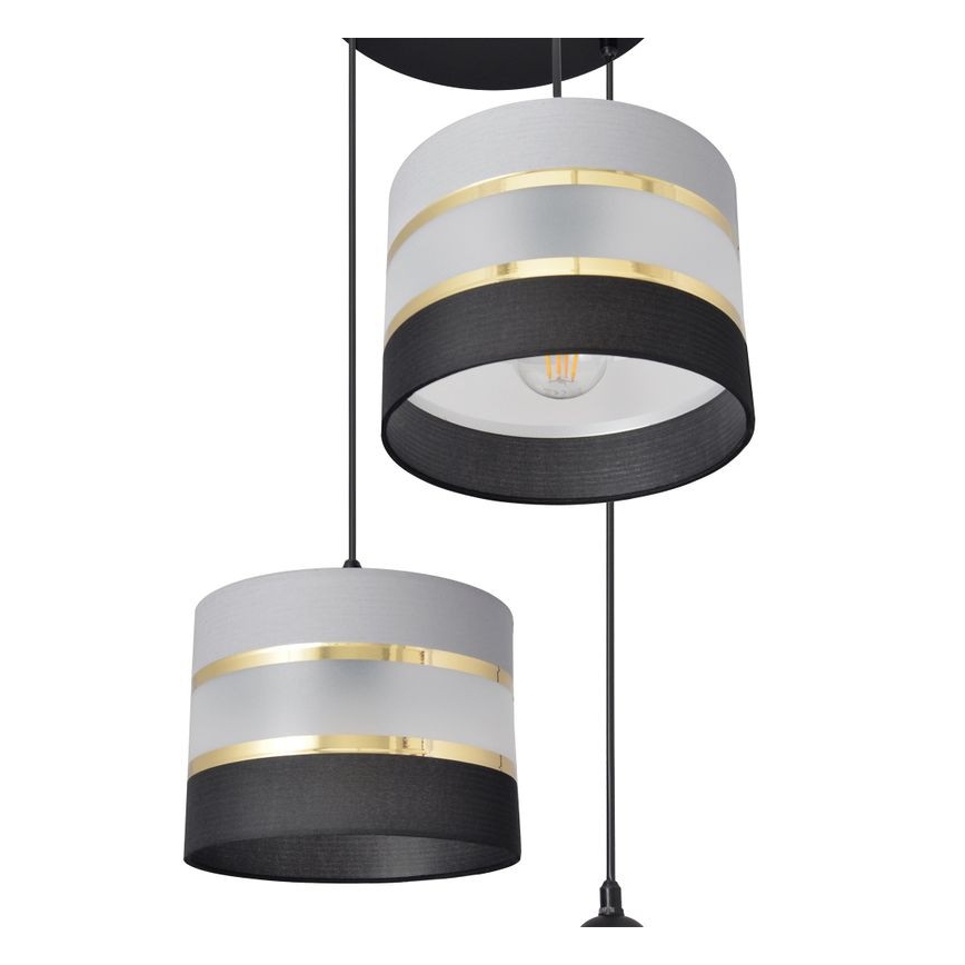 Hanglamp aan een koord HELEN 3xE27/15W/230V zwart/grijs/gouden