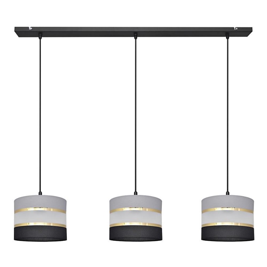 Hanglamp aan een koord HELEN 3xE27/15W/230V zwart/grijs/gouden