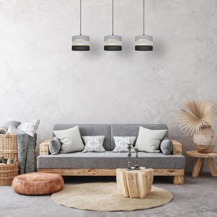 Hanglamp aan een koord HELEN 3xE27/15W/230V zwart/grijs/gouden